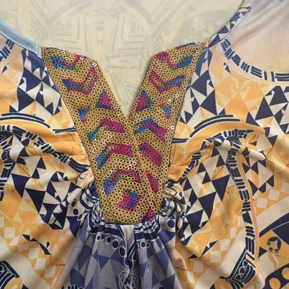 Energe Yellow Sleeveless Bohemian Tunic Top W/ Geometric Print Womens Size XL - Picture 8 of 13